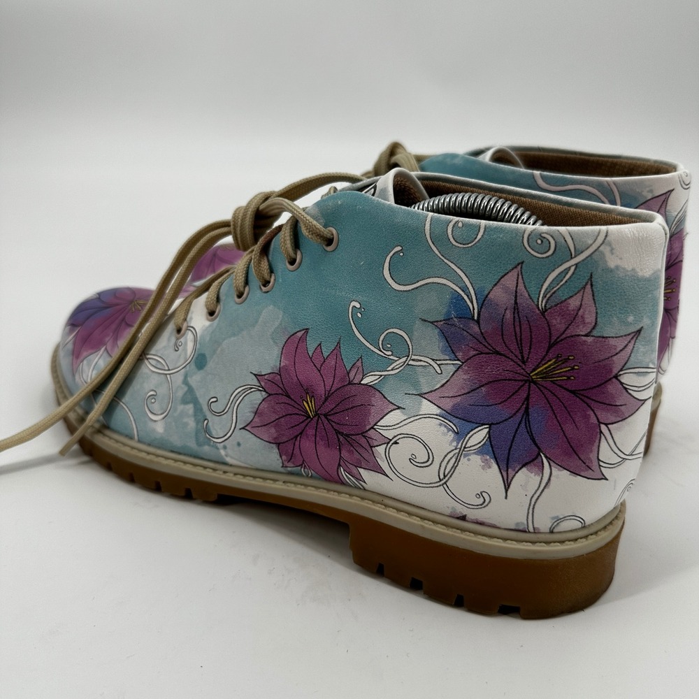 Mumka Floral Ankle Boots Watercolor Print Lace Up Lug Sole 41 Cottagecore Garden - Picture 3 of 10